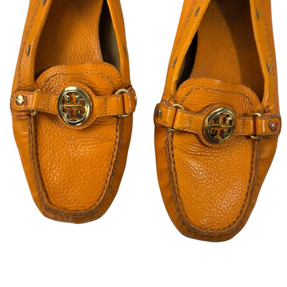 TORY BURCH Harrison Leather Moccasins Driving Shoes Loafers Orange Women's 7M
